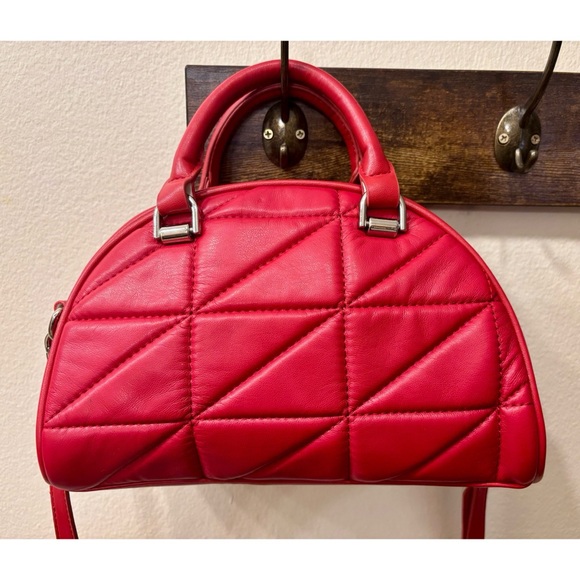 Steve Madden Bold Red Quilted Bowler Satchel Handbag - Picture 4 of 5